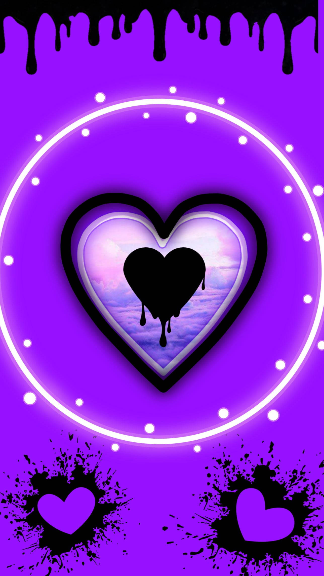 Hearts Of Black And Purple Phone Wallpaper