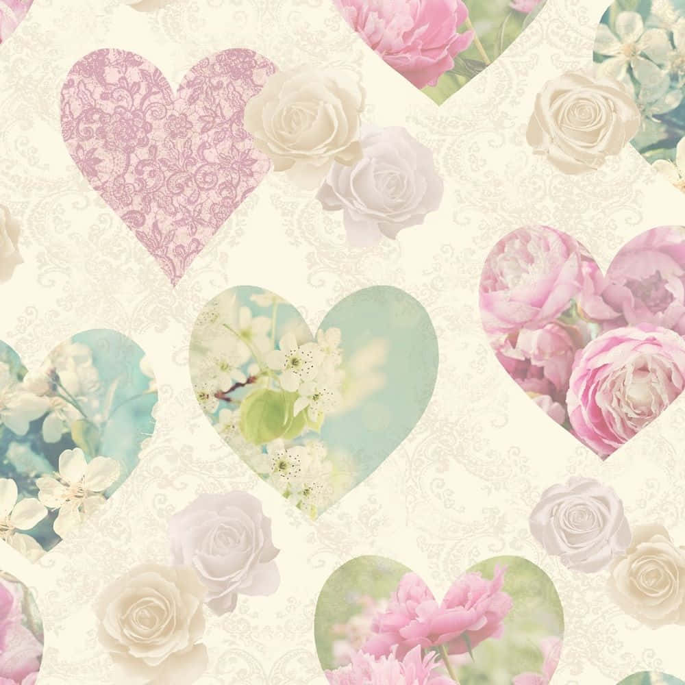 Hearts With Chic Flowers Wallpaper