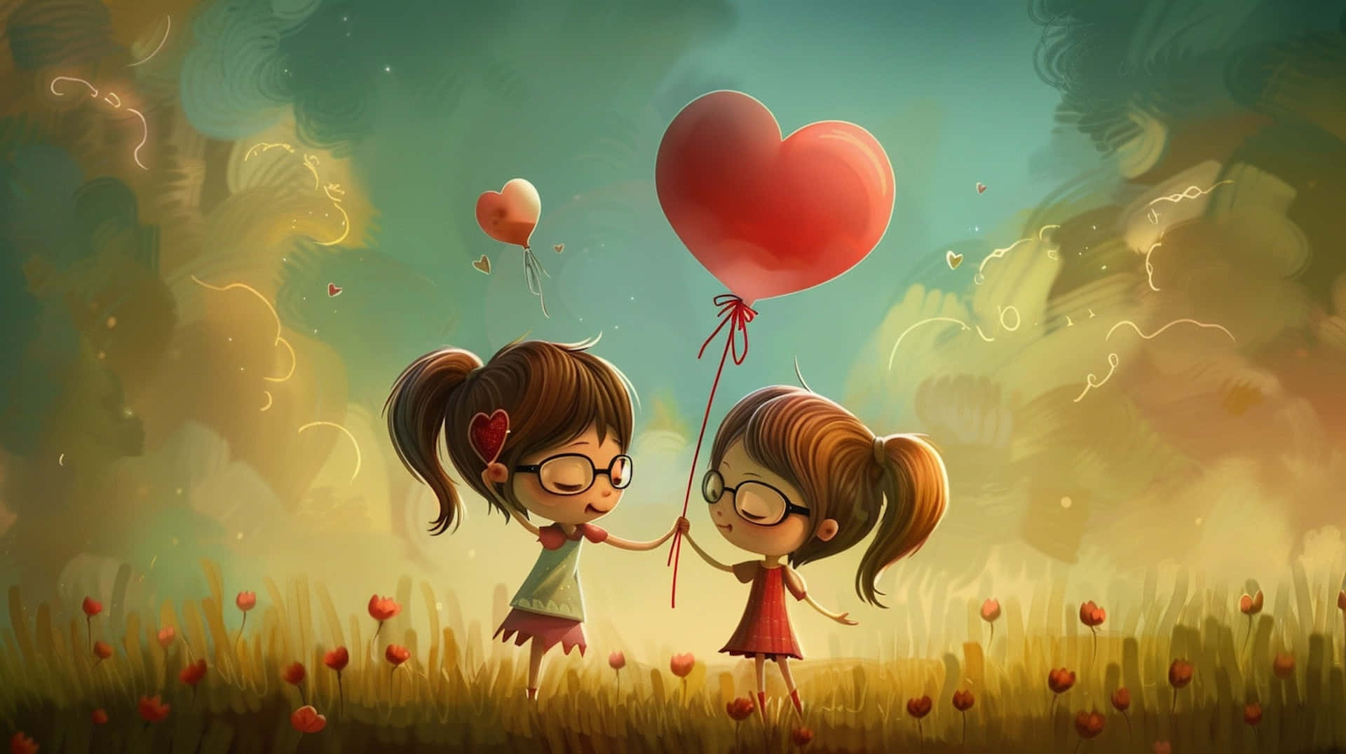 Heartwarming Friends With Balloon Wallpaper