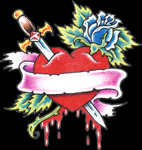 Heartwith Daggerand Flame Tattoo Design PNG