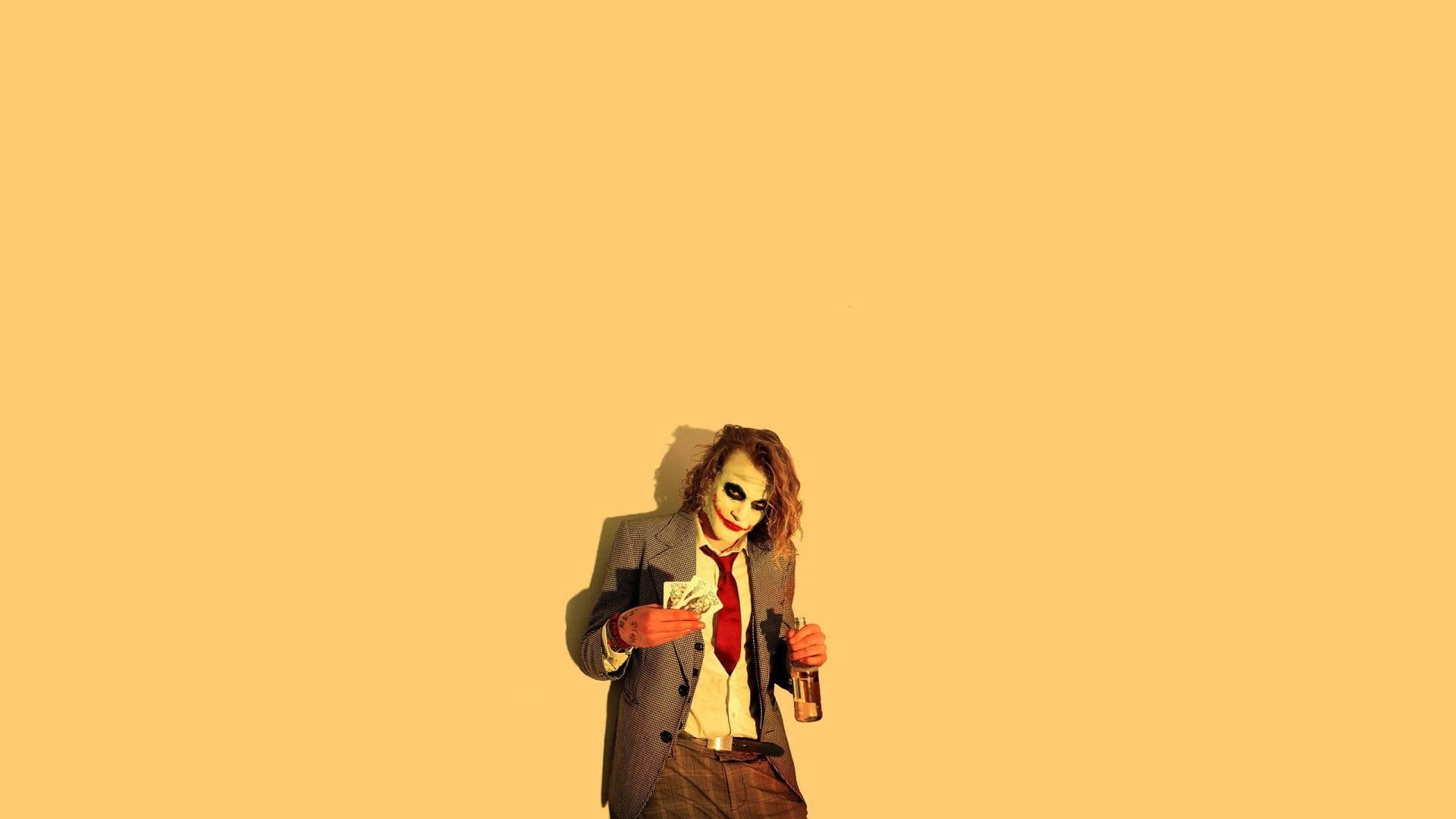 Heath Ledger Joker Art Yellow Background Wallpaper