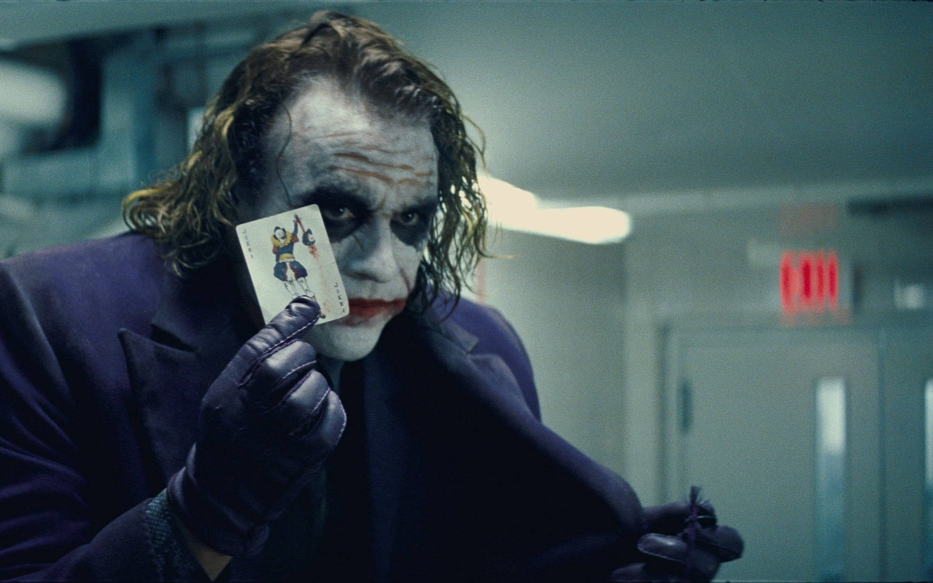 Heath Ledger Joker Card Exit Sign Wallpaper