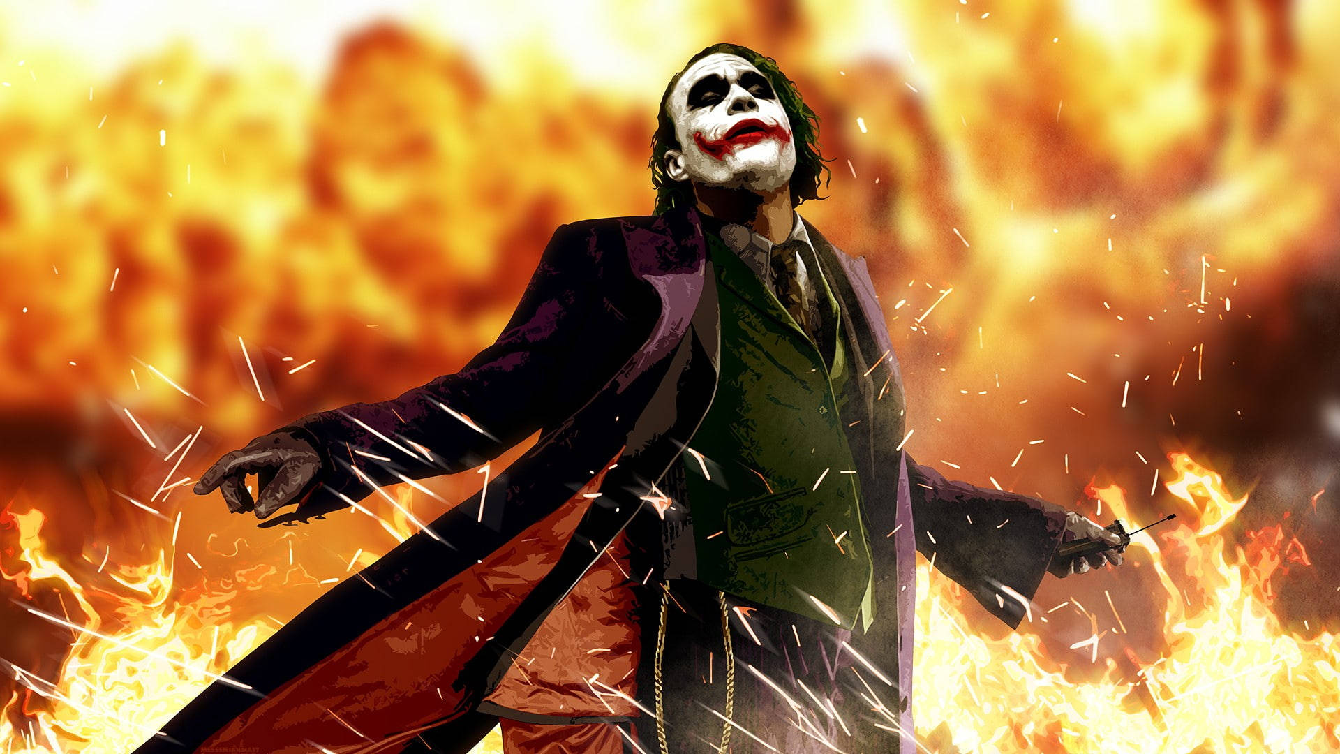 Heath Ledger Joker Fire Wallpaper