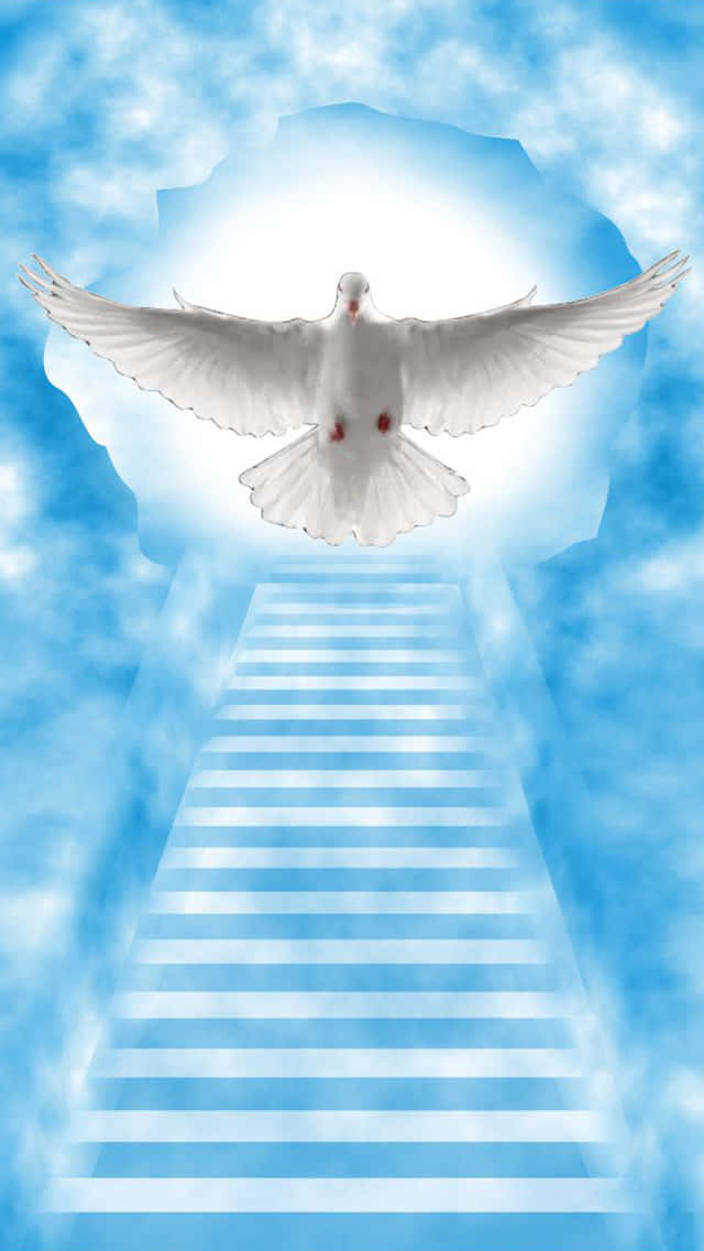 Dove Flying Above Stairs Heaven Background