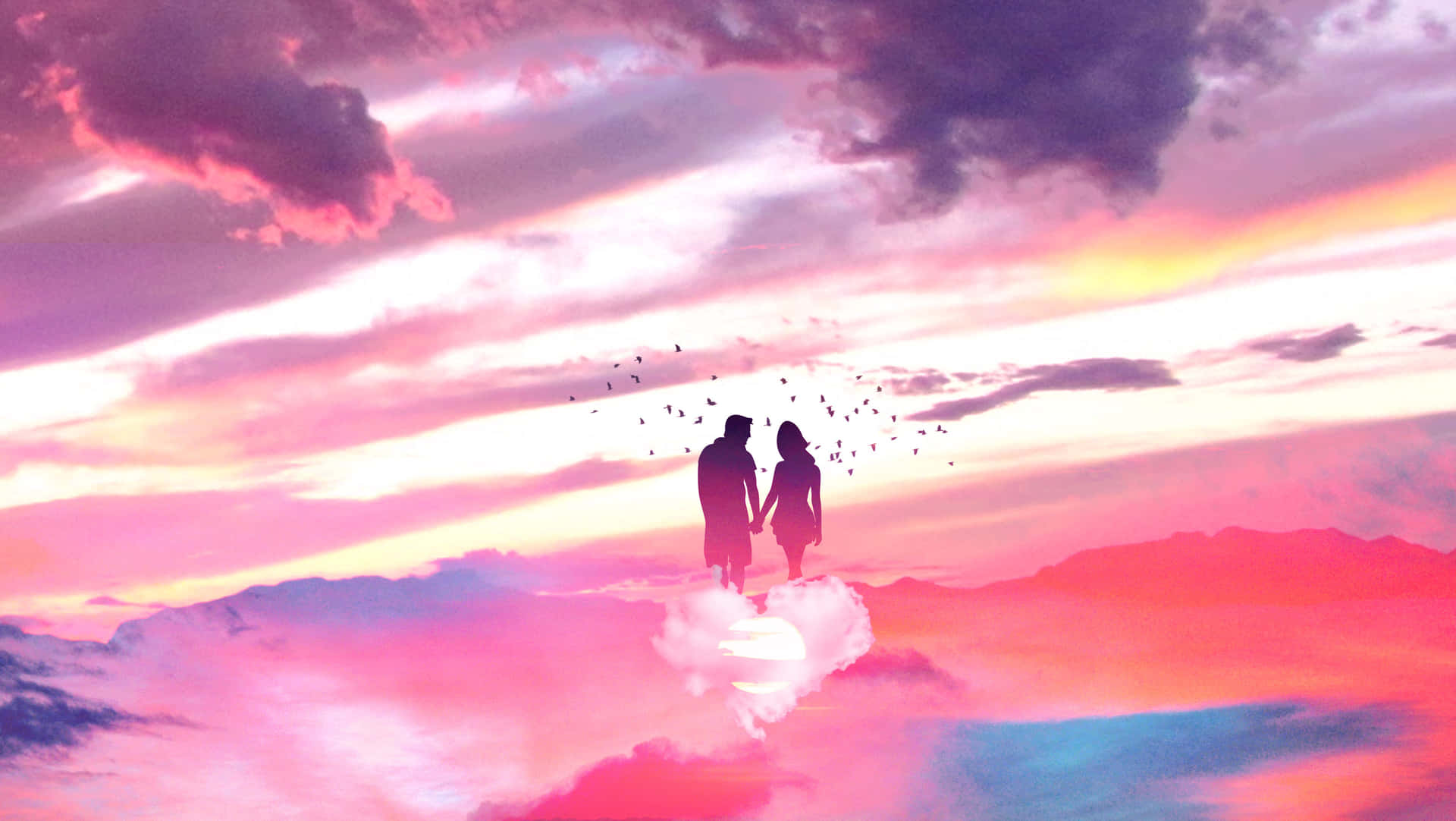 Couple Holding Hands Heaven Background