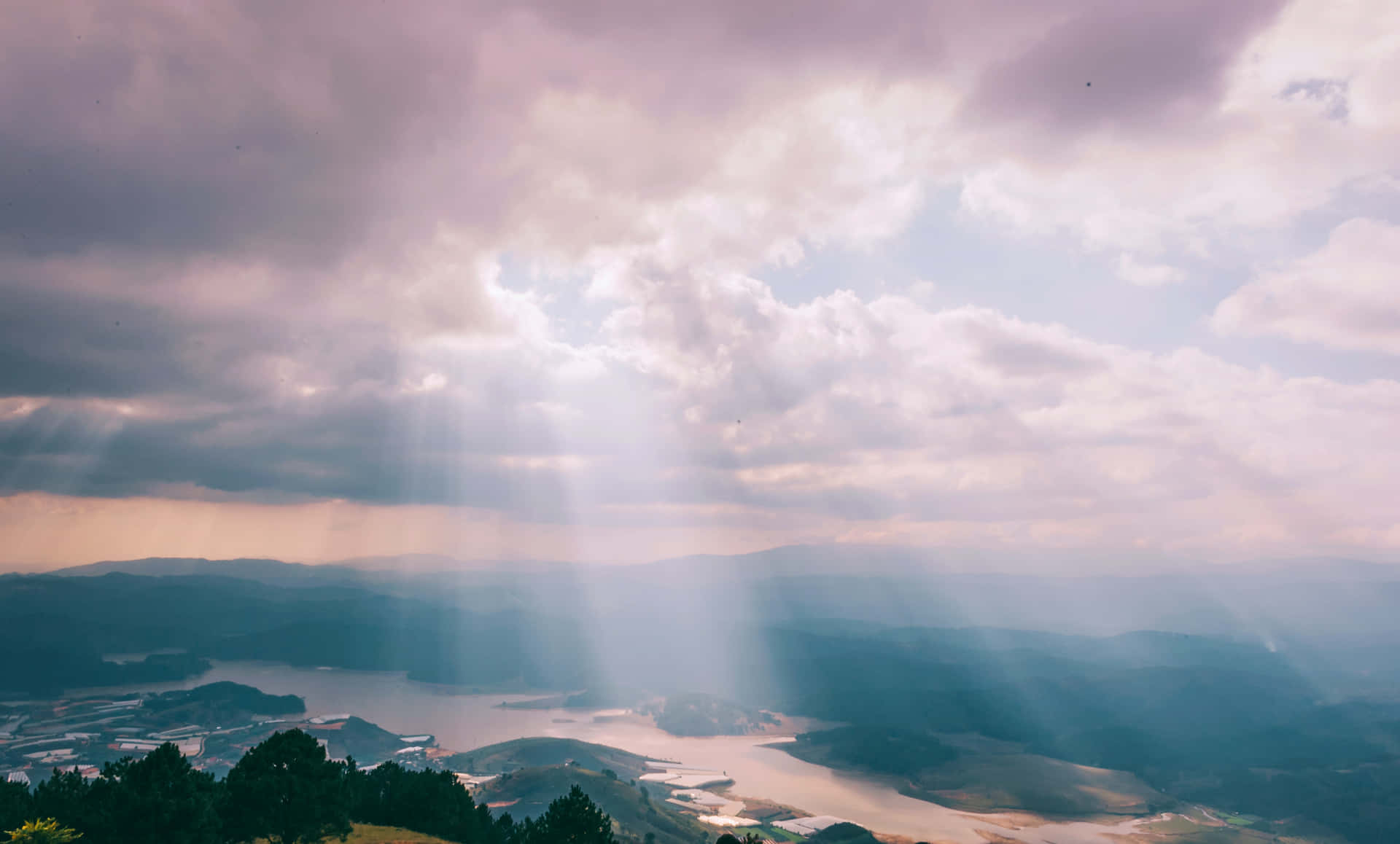 Mountain Landscape With Light Rays Heaven Background