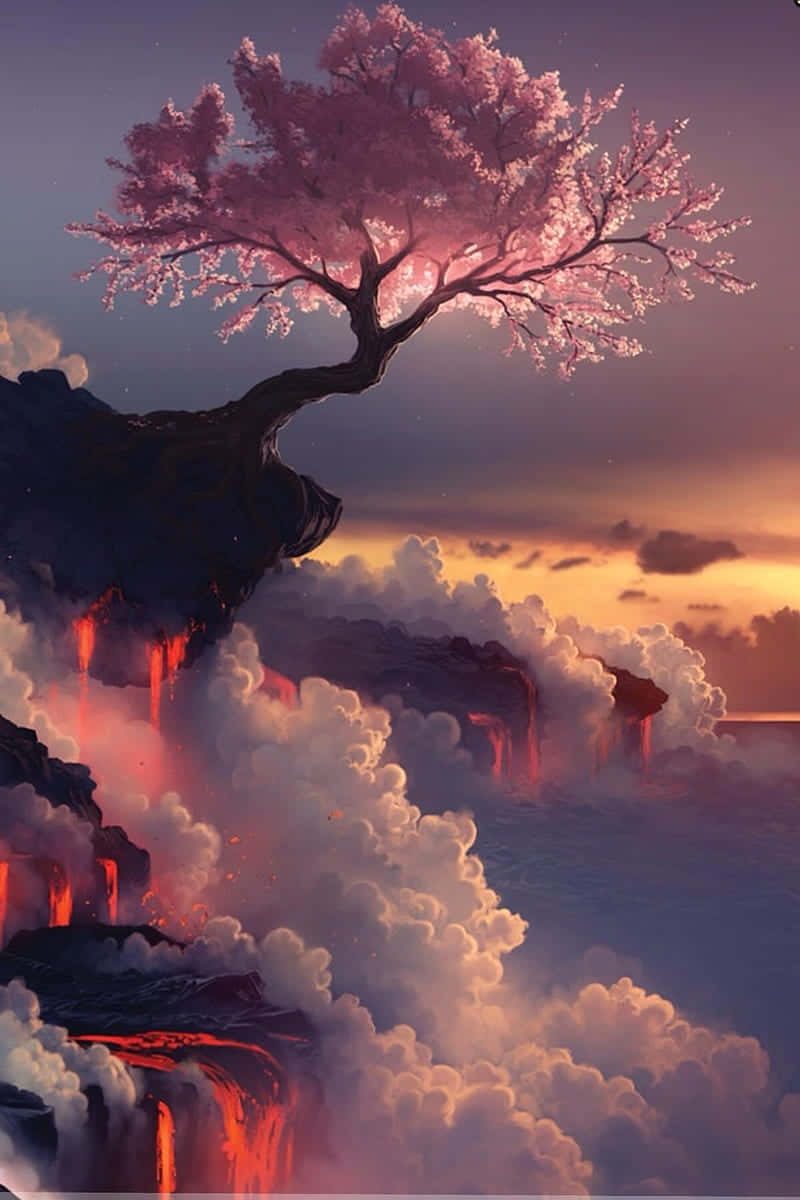 Floating Pink Tree Heaven Background