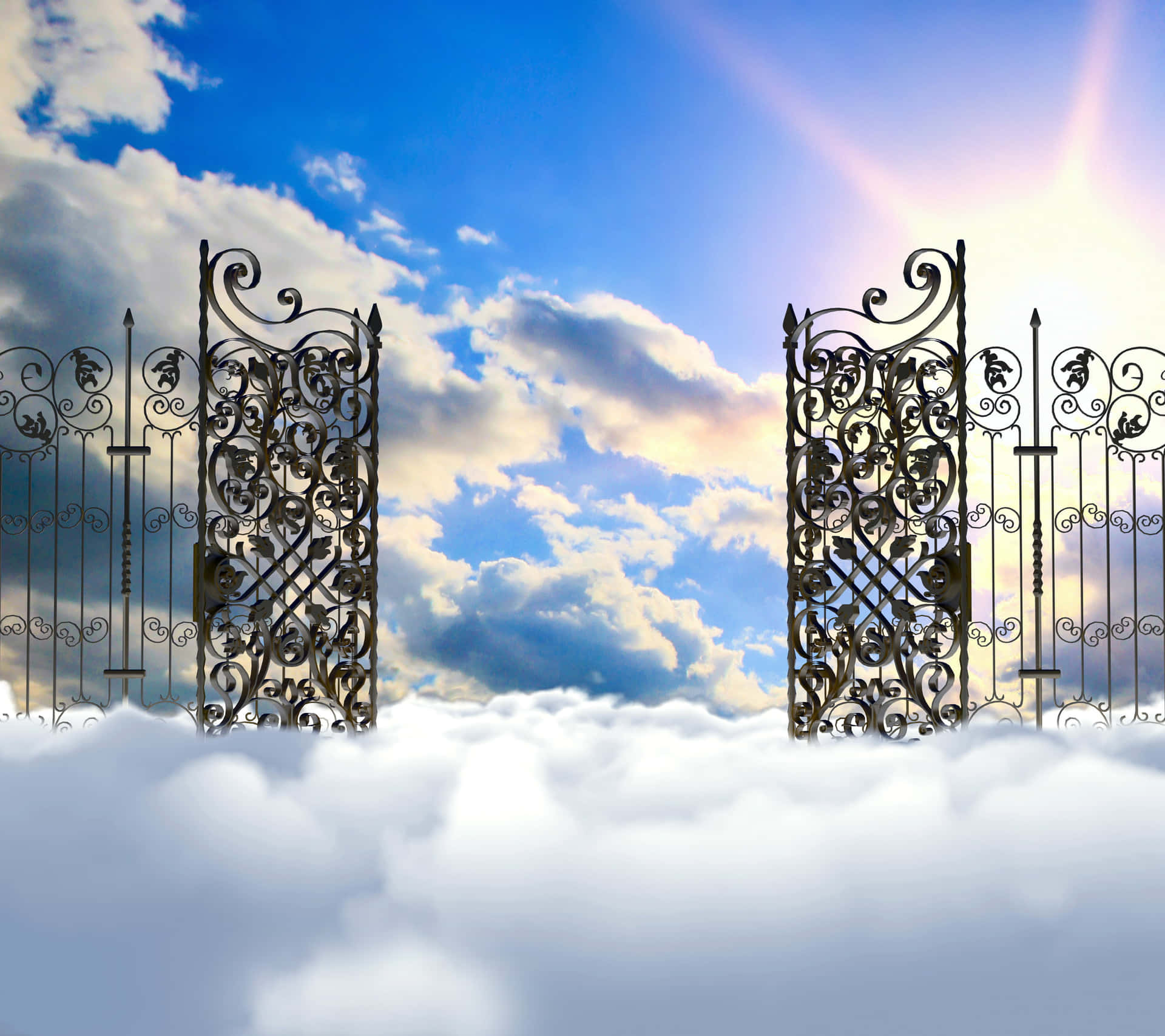 a gate leading to heaven in the clouds