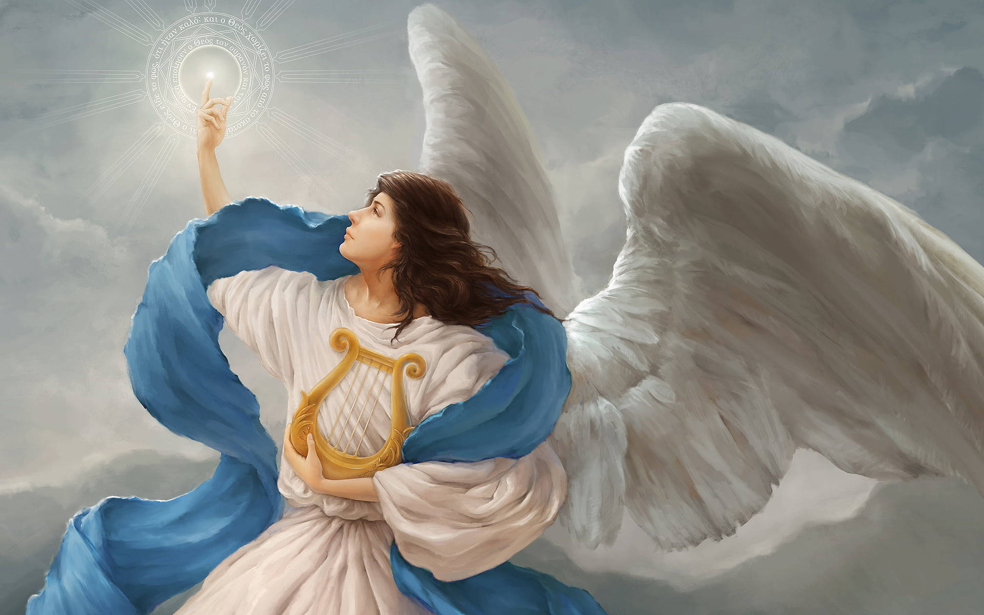 Heavenly Angels With Harps Wallpaper