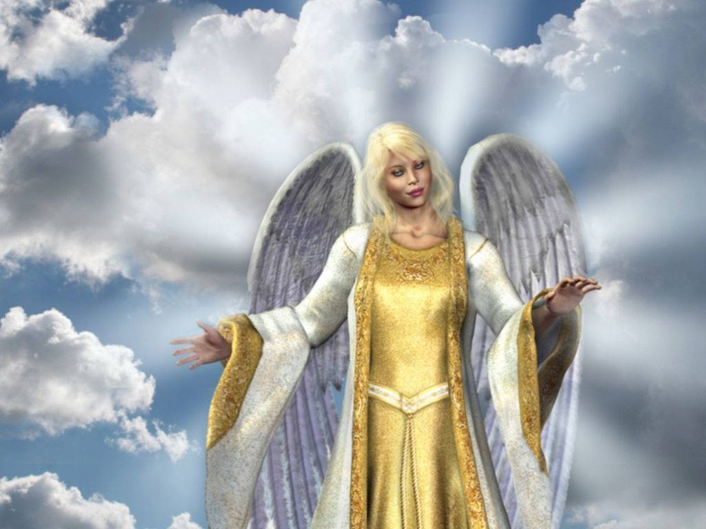 Heavenly Angels In Golden Dress Wallpaper