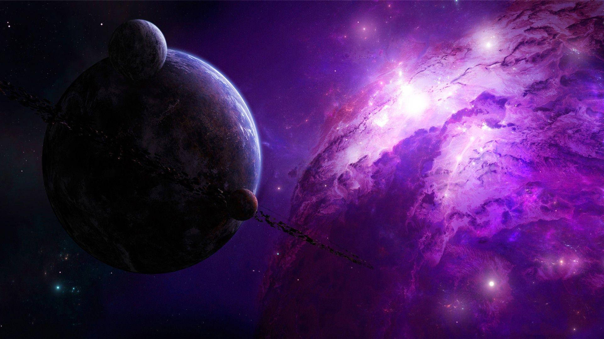 Discover Heavenly Bodies in a Stunning Purple Galaxy Wallpaper