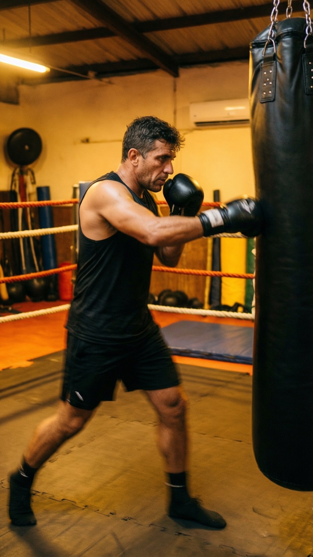 Renato Sobral sharpening his skills on the heavy bag.