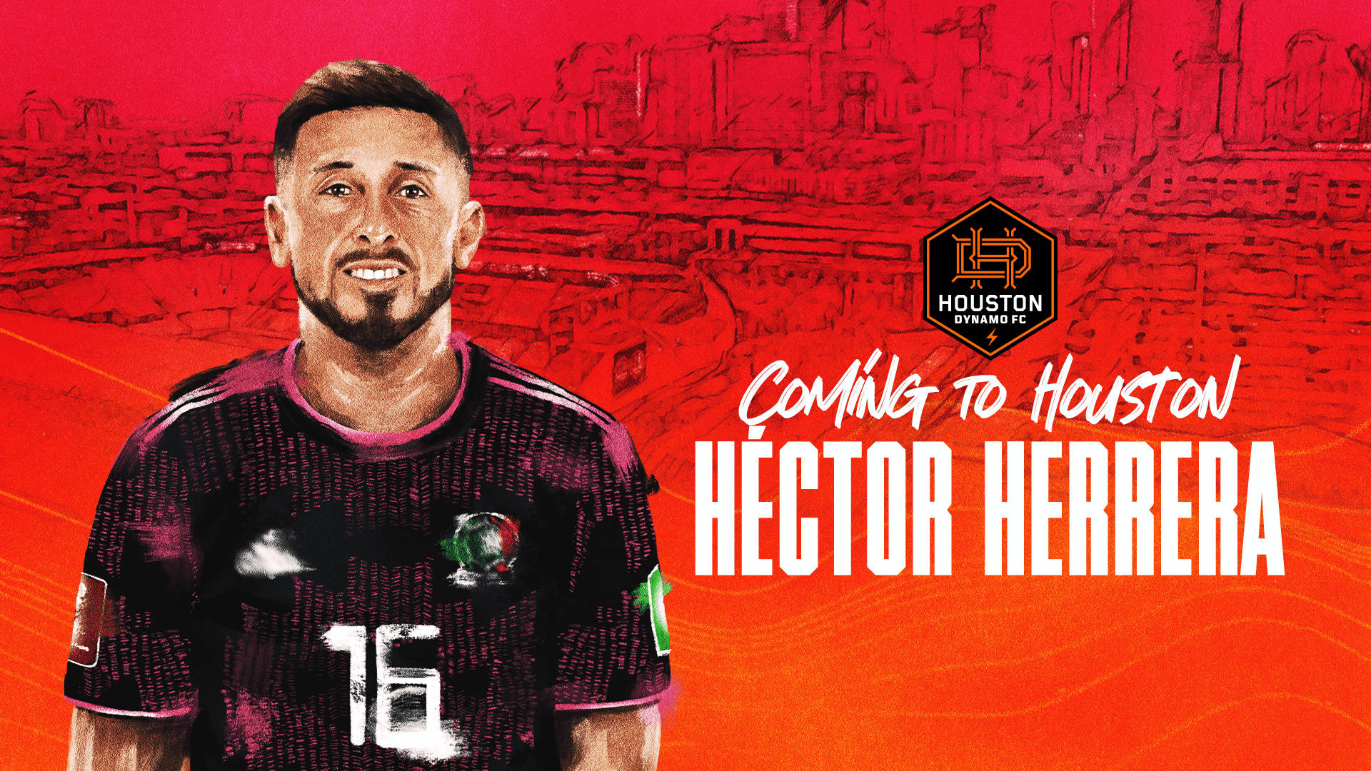 Cartoon Illustration of Hector Herrera Playing Football for Houston Dynamo Wallpaper