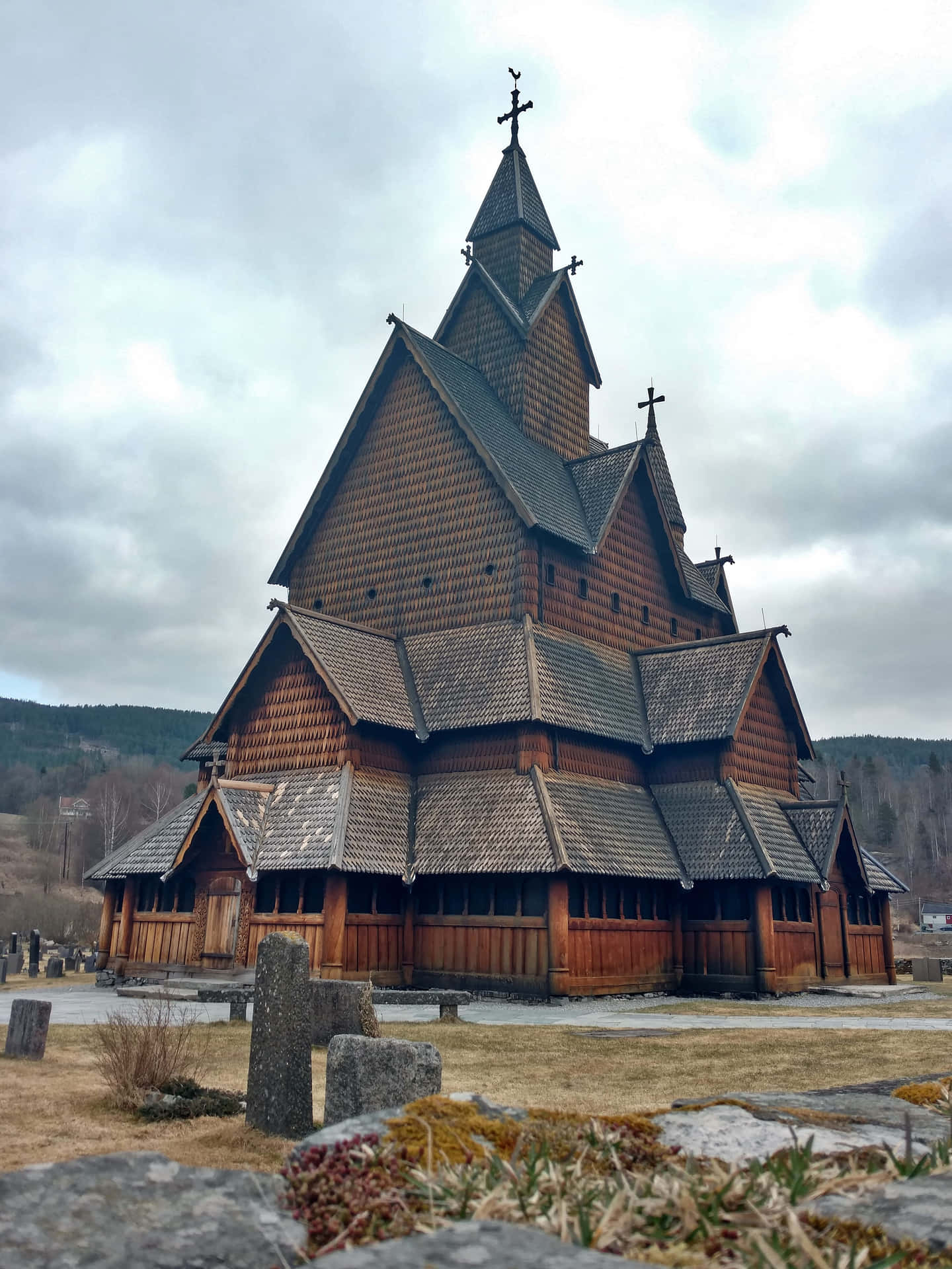 Heddal Stave Church During Fall Wallpaper