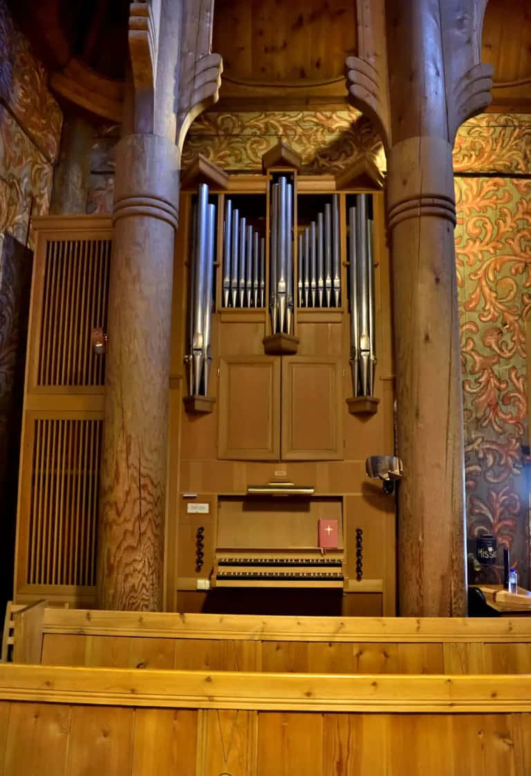 Majestic Heddal Stave Church Pipe Organ Wallpaper