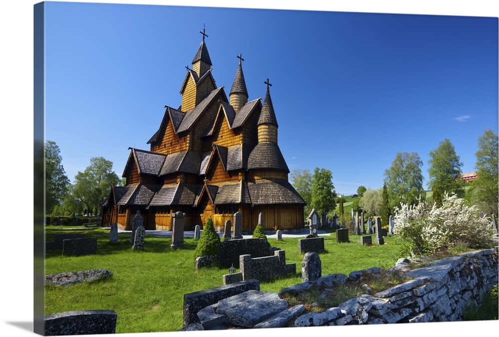 Heddal Stave Church Under Clear Sky Wallpaper