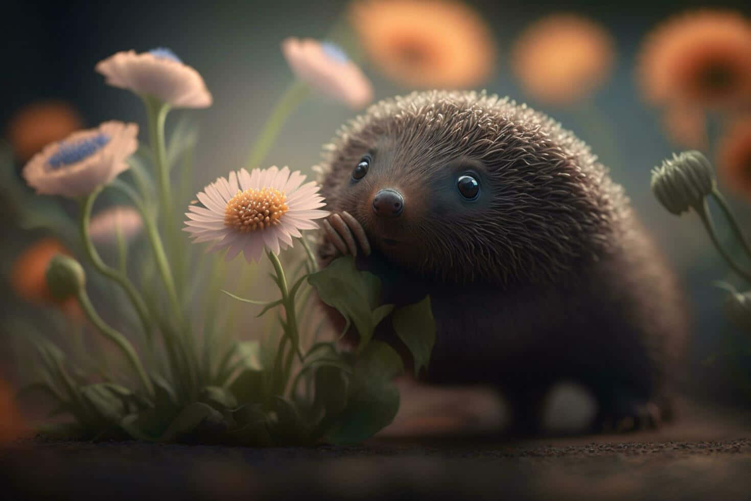 Hedgehog Admiring Flower.jpg Wallpaper