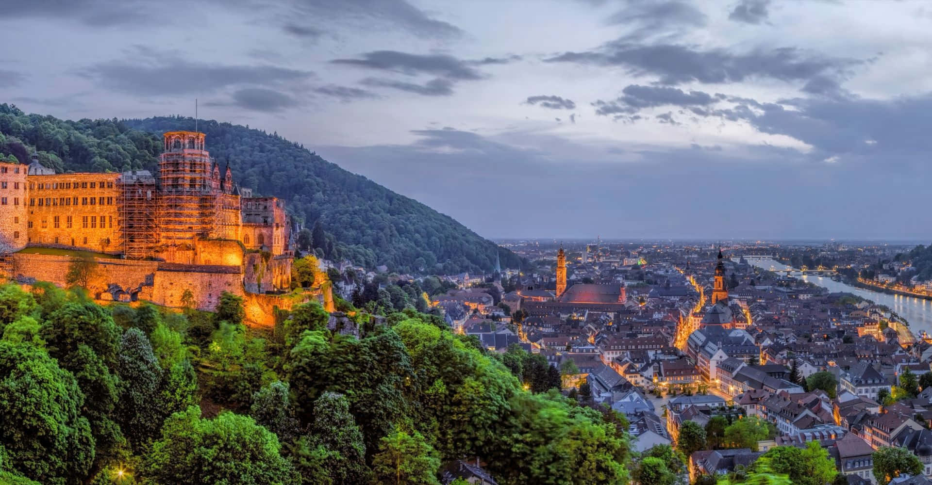 Castillode Heidelberg Luces De La Ciudad Fondo de pantalla