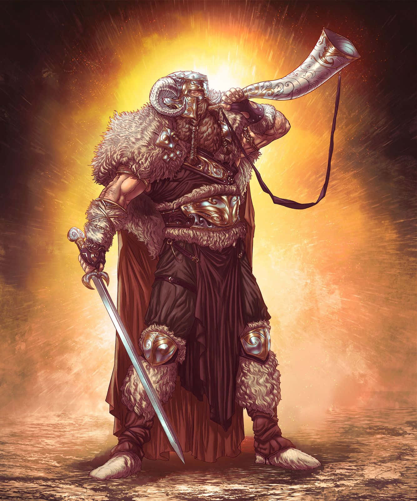 Heimdall, the Guardian of Asgard on Bifrost Bridge Wallpaper