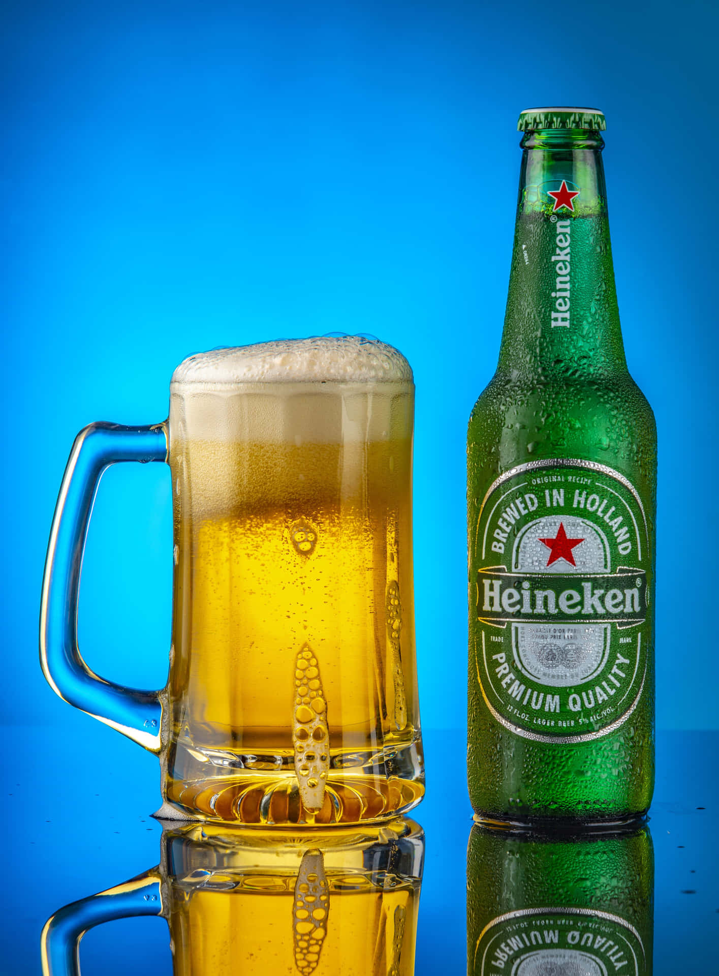 Refreshing Heineken beer bottles in a close-up view