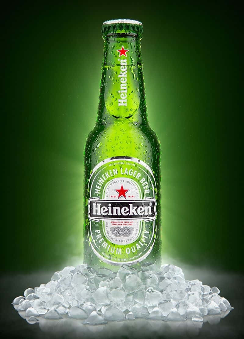 Chilled Heineken beer bottle in an icy atmosphere