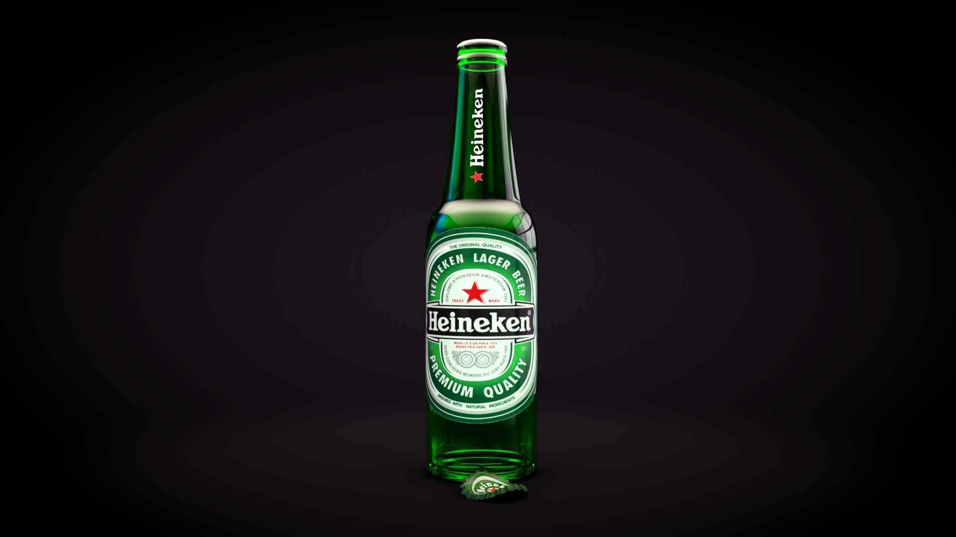 Garrafade Cerveja Lager Heineken Com Ilustração De Bolhas. Papel de Parede