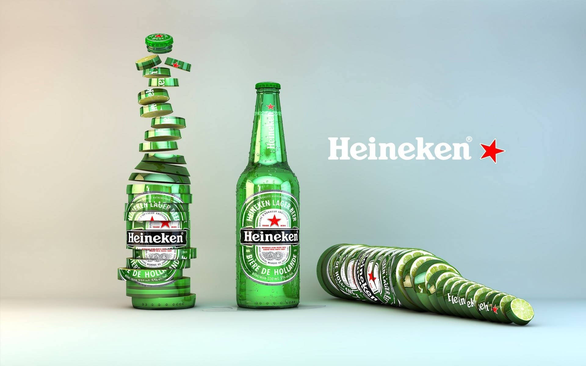 Heineken Lager Beer Bottles Sliced Illustration Wallpaper