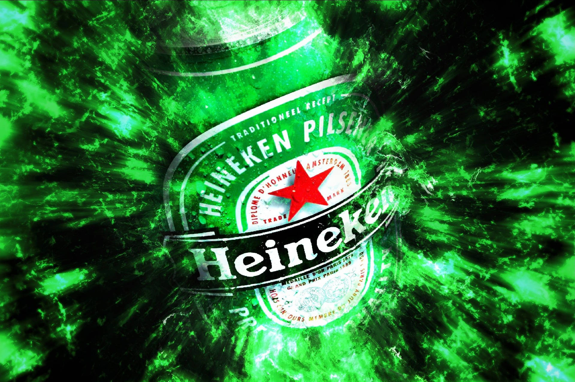 Heinekenlageröl Med Gröna Stänk (för Datorskärmen Eller Mobiltelefonens Bakgrundsbild). Wallpaper