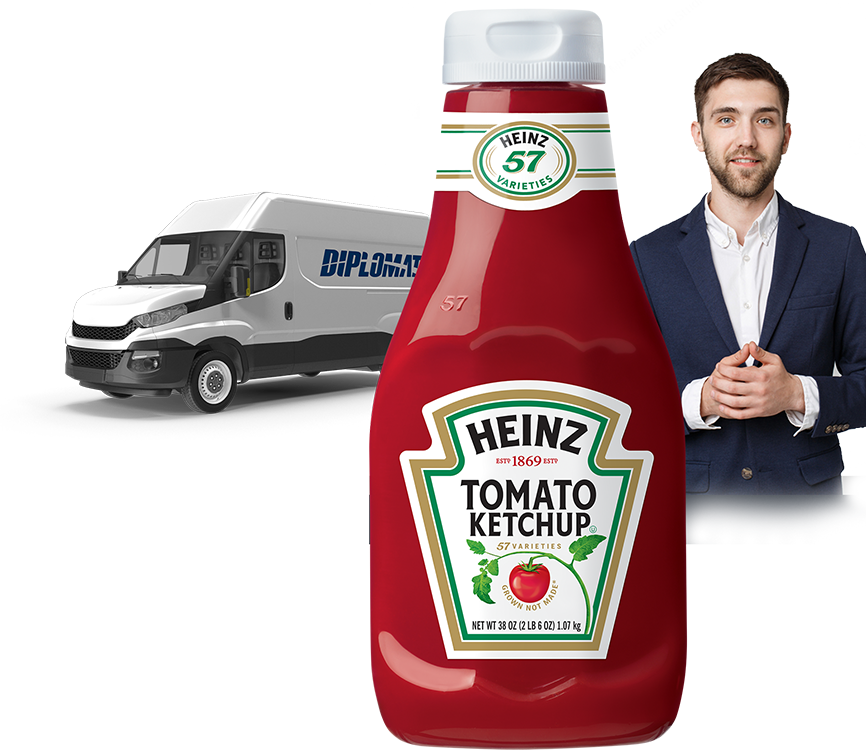 Heinz Ketchup Bottleand Delivery Van PNG