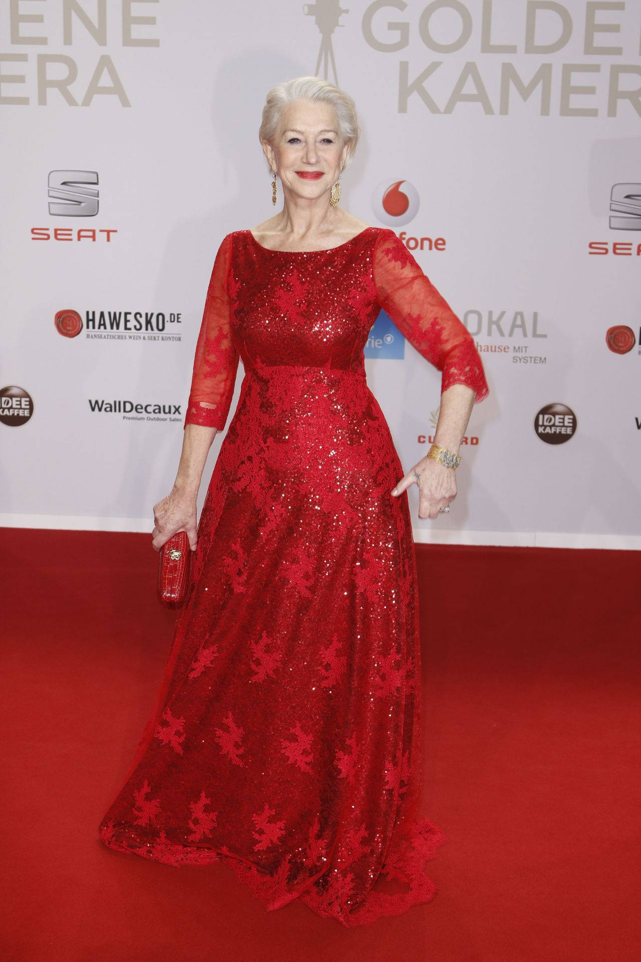 Aspettoda Red Carpet Della Celebrità Helen Mirren Sfondo
