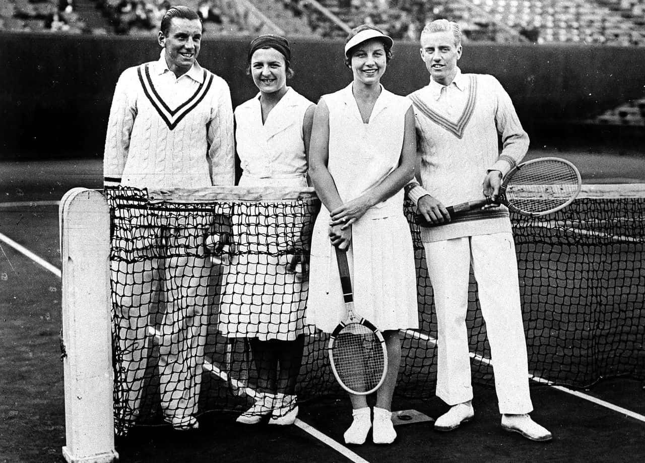 Helen Wills in her prime taking part in the 1932 Mixed Doubles Tennis Championship. Wallpaper