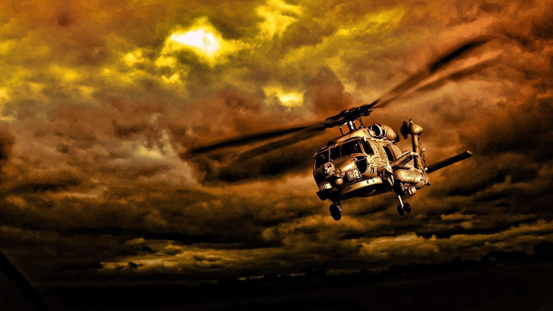 Enhelikopter Svæver På Himlen