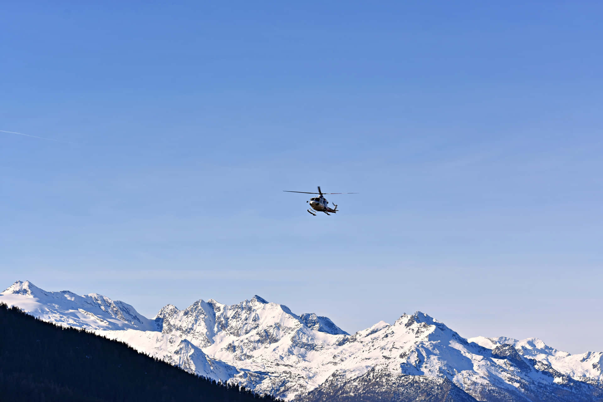 Helicopter hovering above a stunning landscape