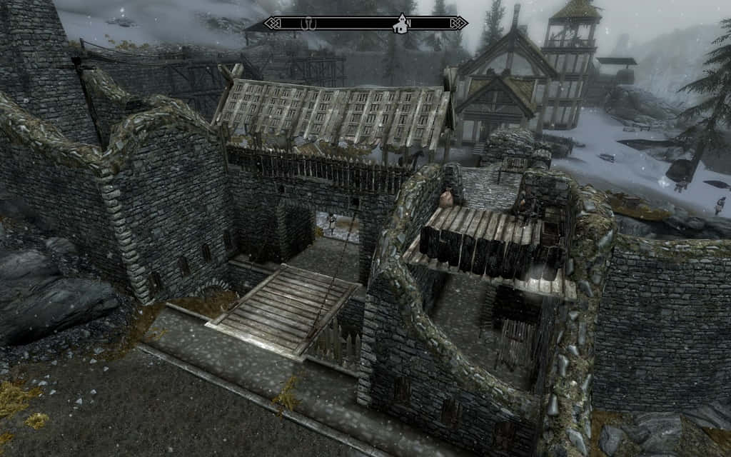 Heljarchen Hall surrounded by the picturesque landscape of Skyrim Wallpaper