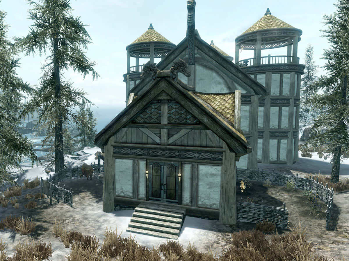 Majestic Heljarchen Hall in the Heart of Skyrim Wallpaper