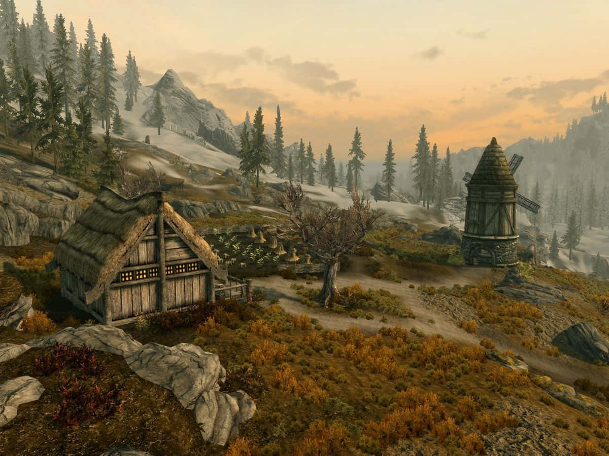 Heljarchen Hall - A Serene and Picturesque Homestead in Skyrim Wallpaper