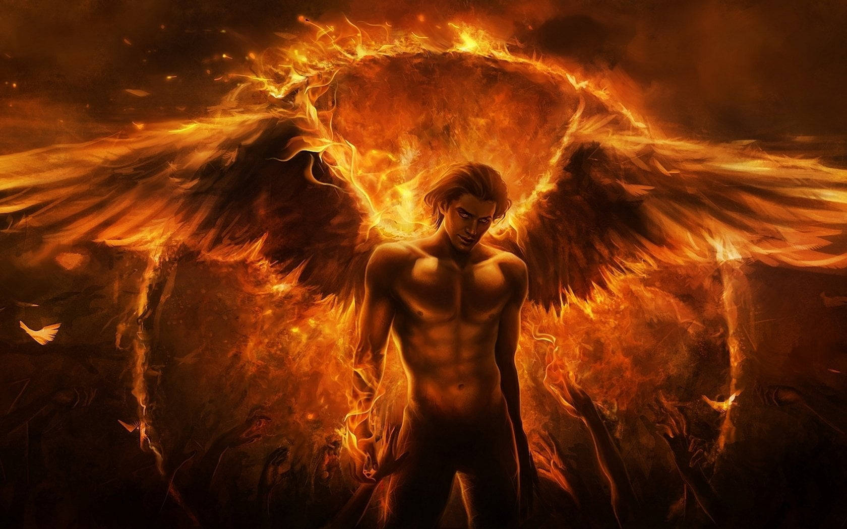 An Angel With Wings In The Middle Of A Fire Wallpaper