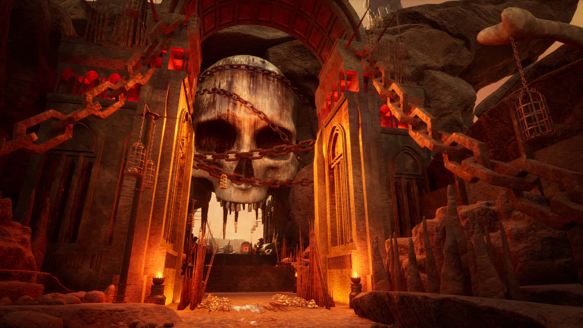 Gigantic Skull Entrance To Hell Background