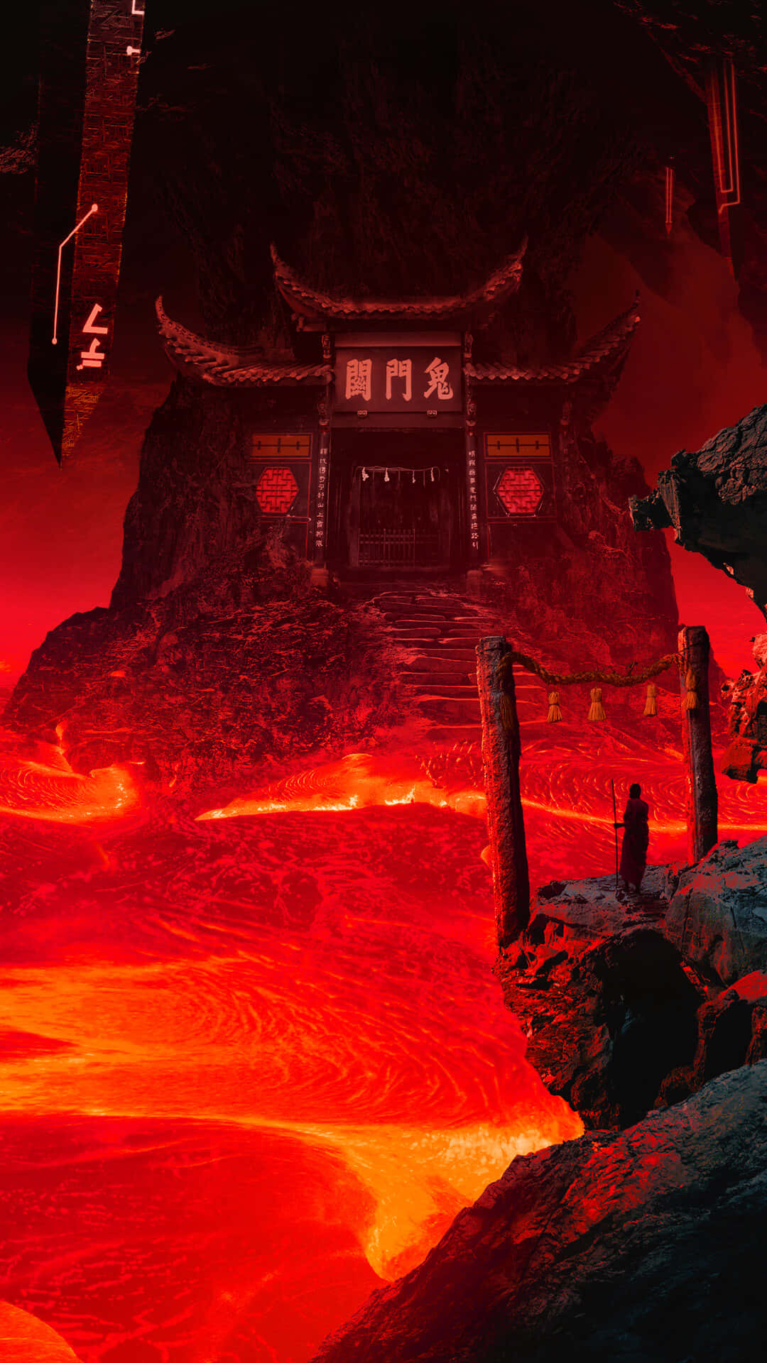 Japanischesgebäude Im Hintergrund Der Hölle