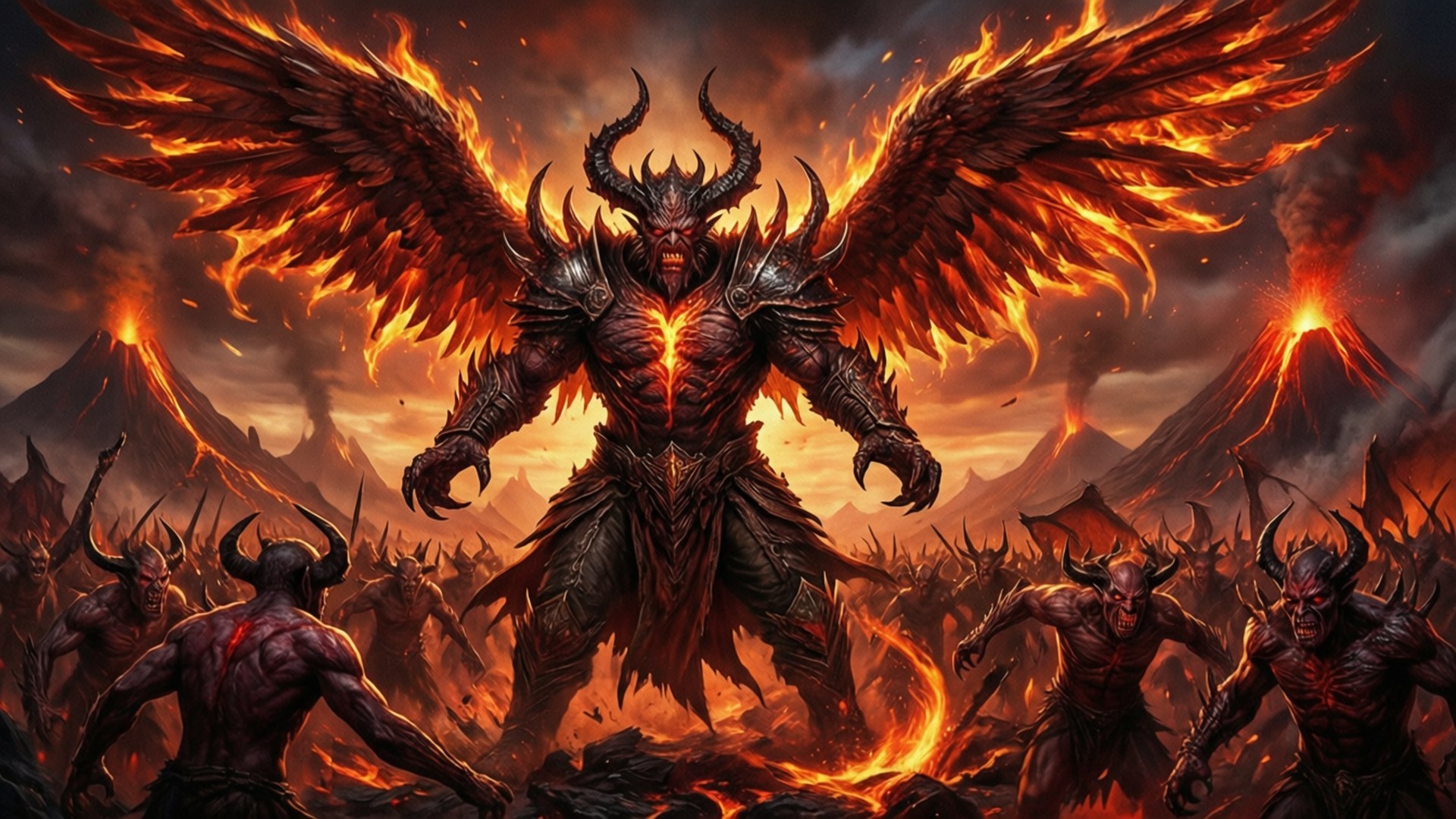 Demiurge guida un esercito di demoni in un regno vulcanico.