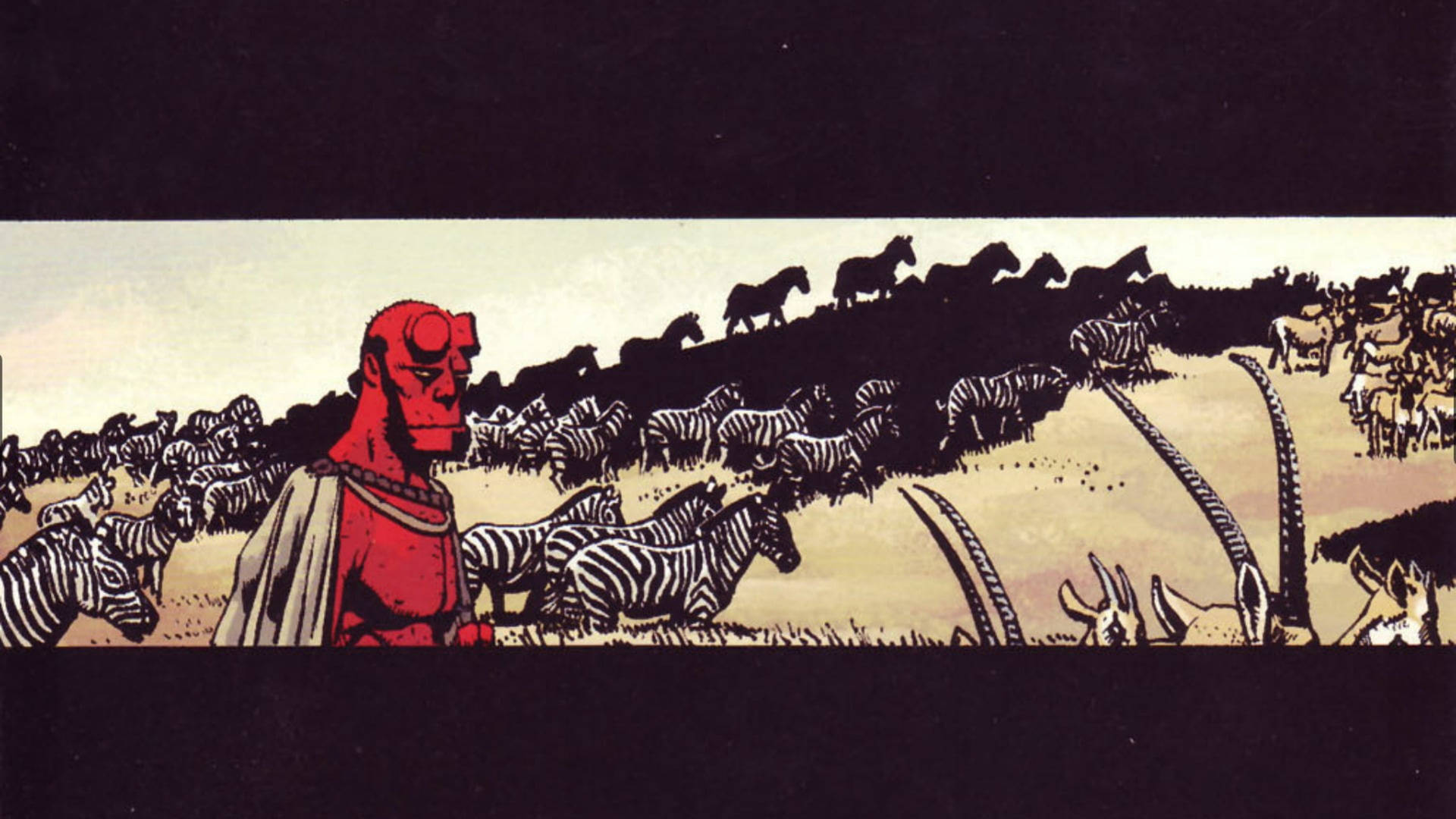 Hellboy med gruppe af zebraer tapet Wallpaper