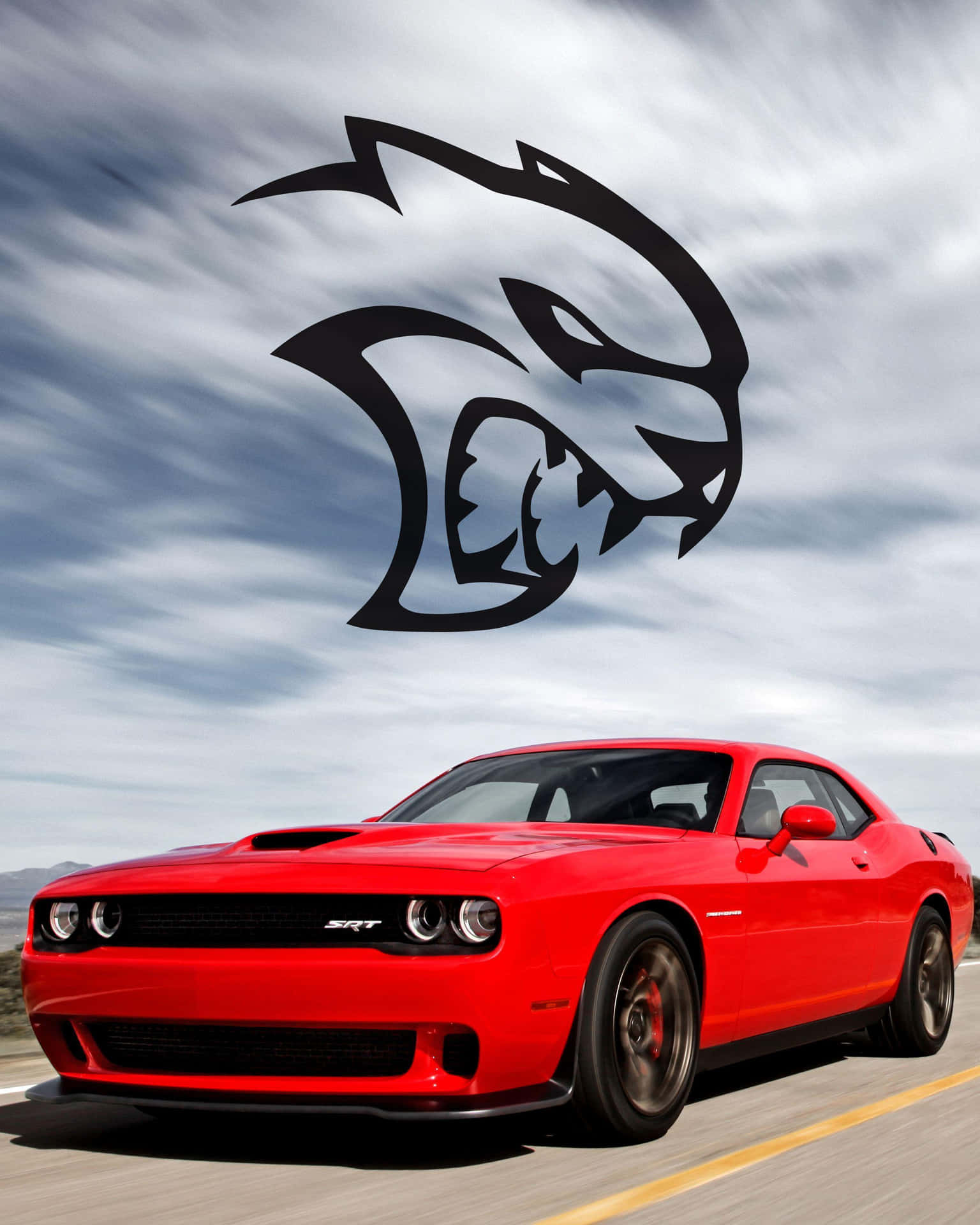 Dodge Challenger Srt - A Red Car With A Tiger Logo Wallpaper