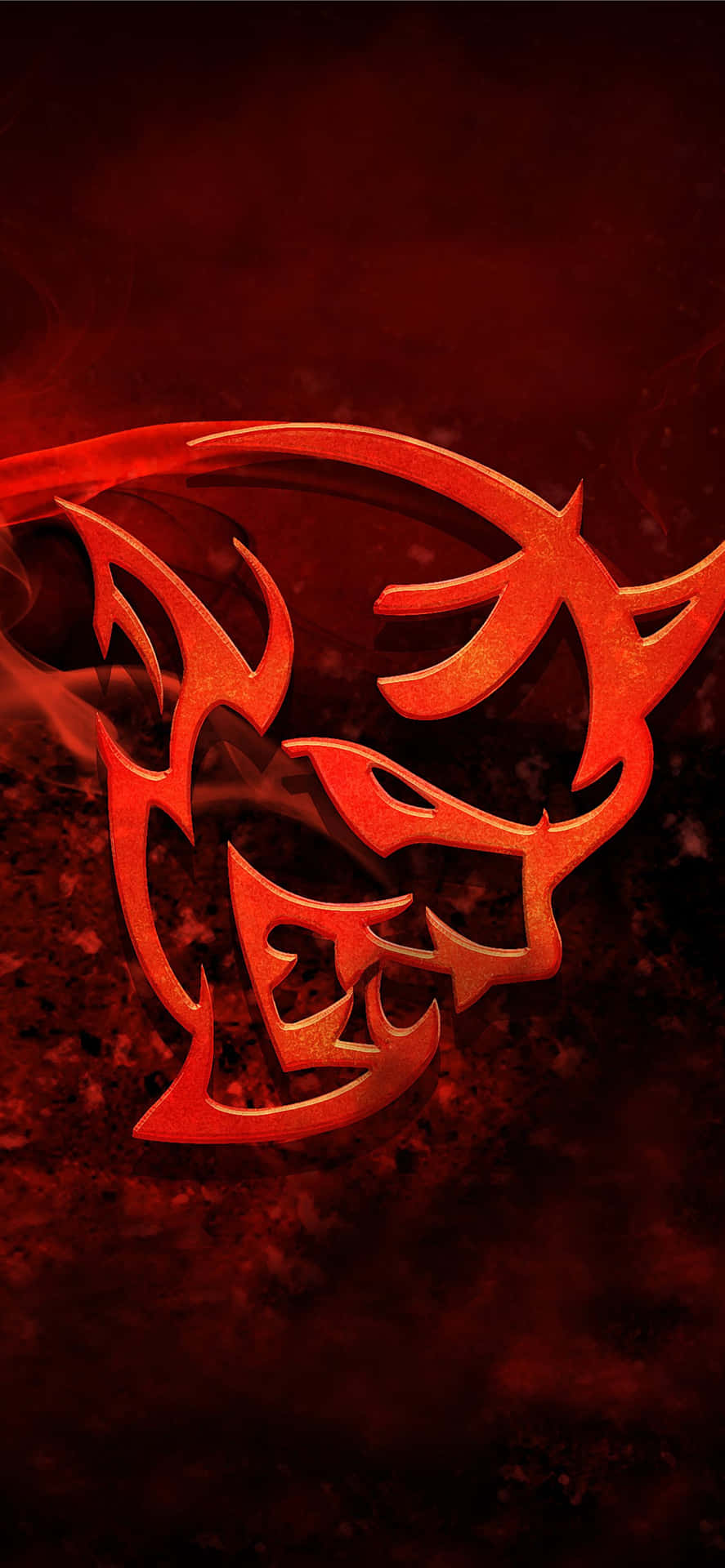 Et rødt logo med en djævel på det Wallpaper