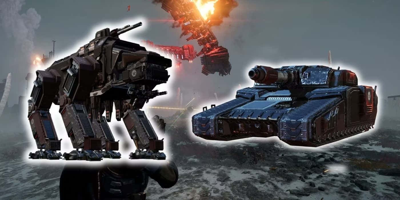 Helldivers2 Mechand Tank Battle Scene Wallpaper
