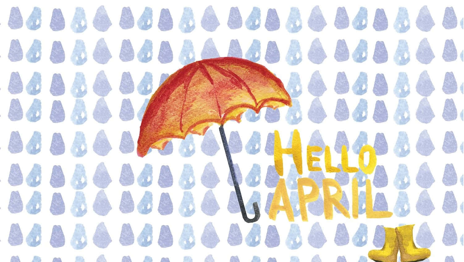 Hello April Umbrella Raindrops Wallpaper