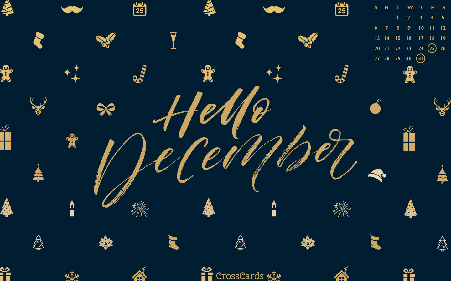 Hello December Dark Blue Calendar Wallpaper