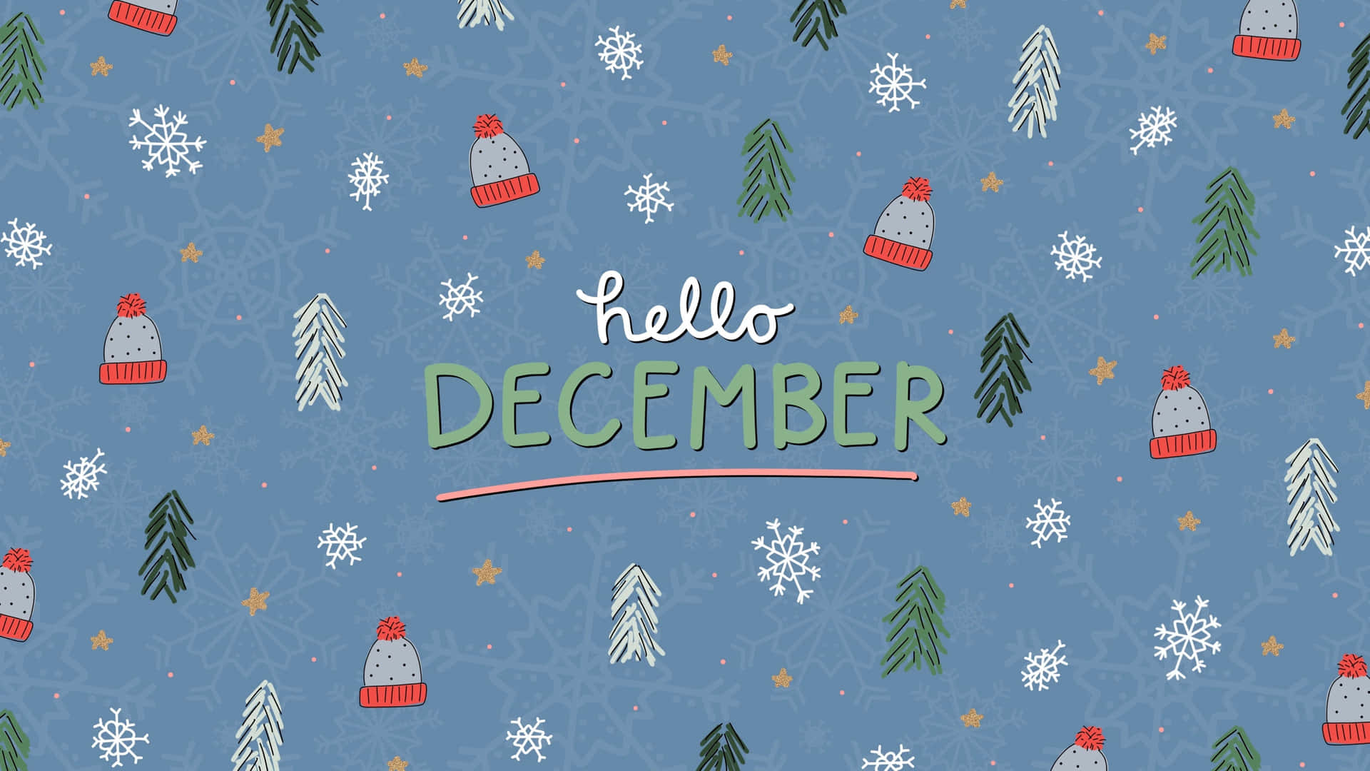 Hello December Winter Pattern Wallpaper
