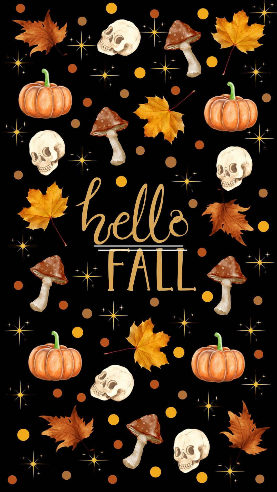 Hello Fall Pumpkins Skulls Leaves Wallpaper