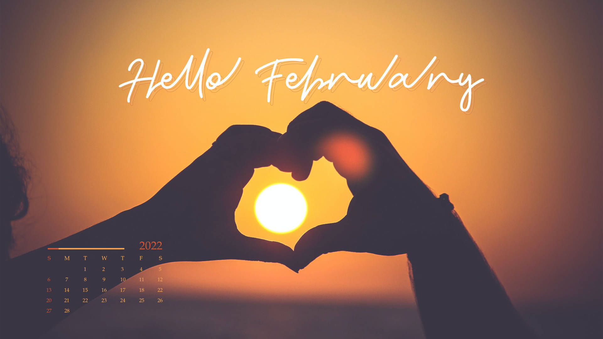 Download Hello February 2022 Calendar In Sunset Wallpaper
