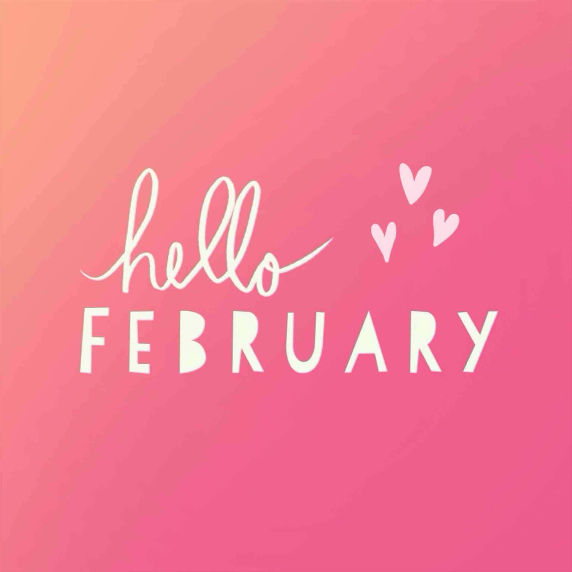 Hello February Wallpaper With Hearts And A Pink Background Wallpaper
